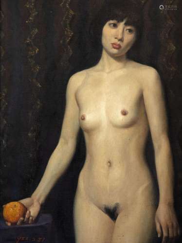 Zhang Yong Feng Chen (Shenyang 1955) - Woman with an orange,...