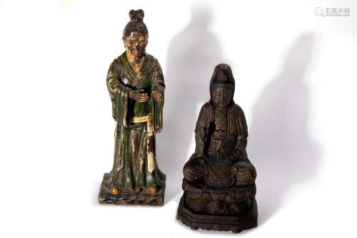Lot consisting of three chinese sculptures and three Tibetan...