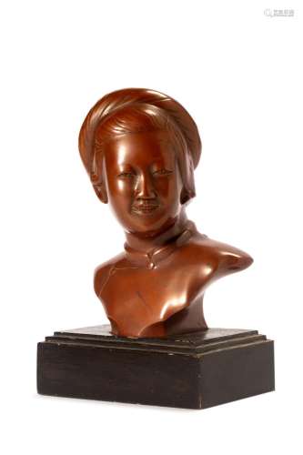 Bronze sculpture depicting the bust of a woman, Indochina ea...