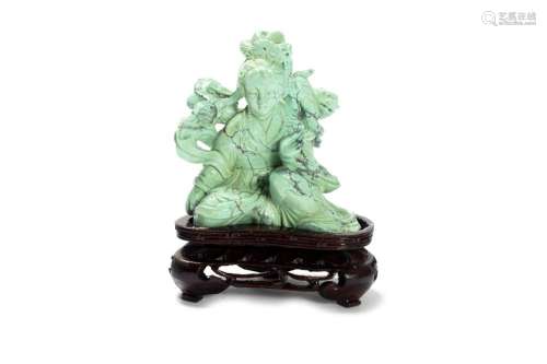 Small turquoise female figure with shishi lion, China, first...