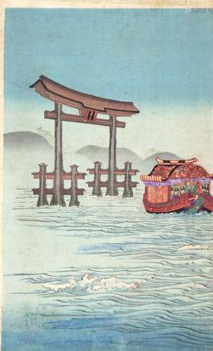 Nobukazu - Japanese xylography depicting the Toria Gate of I...