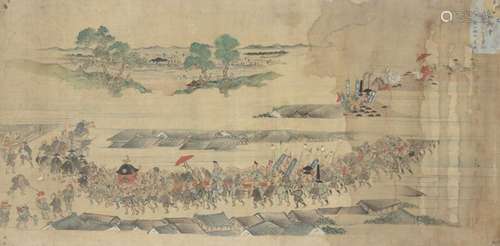 Two silk paintings with estensive landscapes, Japan 19th cen...