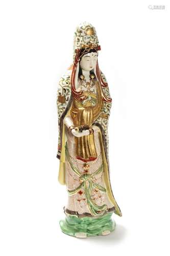 Goddess Kannon in polychrome and gilded porcelain, Japan ear...