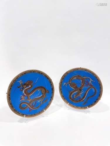 Pair of enamelled plates, Japan, 20th century