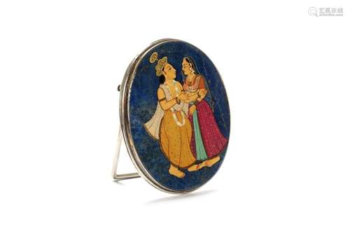 Portrait holder in lapis lazuli painted with female figures ...