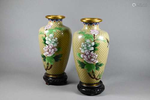 A pair of 20th century Chinese cloisonne vases, 23 cm high