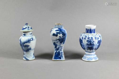 Three 18th century Chinese miniature blue and white vases, K...