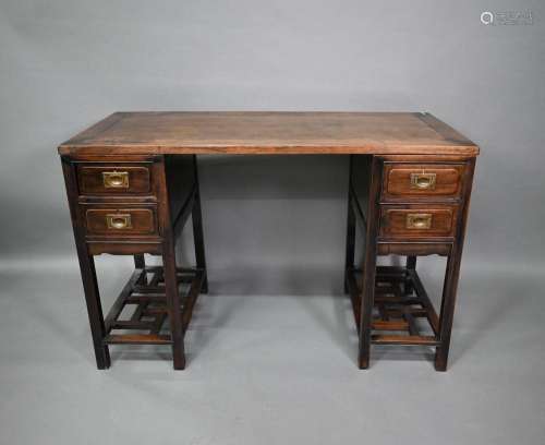 An antique Chinese hardwood three section desk
