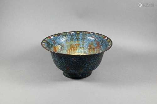 A 19th century Chinese cloisonne longevity bowl with Jintai ...