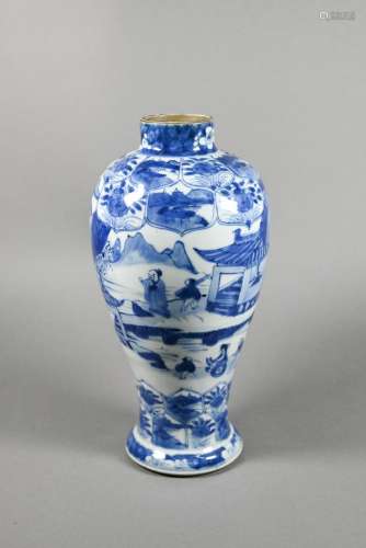 A Chinese blue and white landscape vase, Kangxi period, Qing...