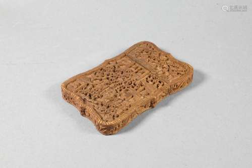 A 19th century Chinese Canton sandalwood card case