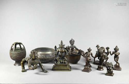 A collection of Indian bronze and brass Hindu deities