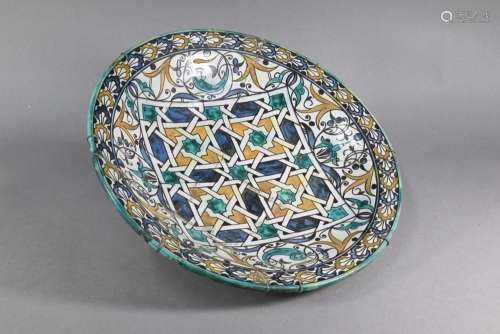 A large 19th century Ottoman Iznik tin-glazed earthenware bo...
