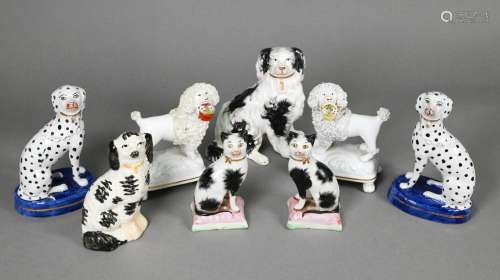 Pair of Staffordshire pottery dalmatians and other pottery a...