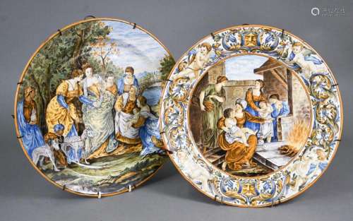 Two 18th century Italian Castelli majolica chargers