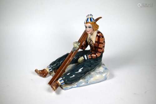 Nove (Venice) pottery figure of a lady skier