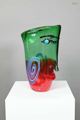 A large Murano coloured glass 'face' vase