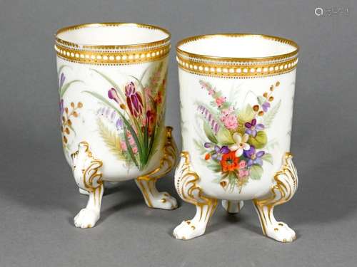 A pair of opaque cream glass spill-vases