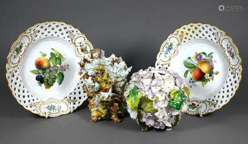 A pair of Meissen wall-plates and two German vases