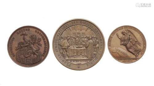 3 médailles en cuivre du XIXe s. sur le thème du protestanti...