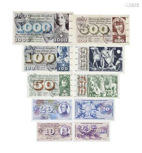 Banque Nationale Suisse, lot de 10 billets de banque de la 5...