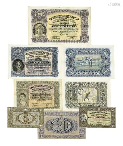 Banque Nationale Suisse, lot de 8 billets de banque de la 2è...