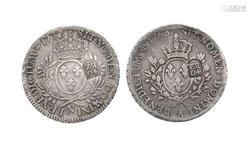2 écus en argent du règne de Louis XV (1715-1774), 1 écu 173...