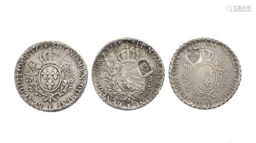 3 écus en argent du règne de Louis XV (1715-1774), "au ...