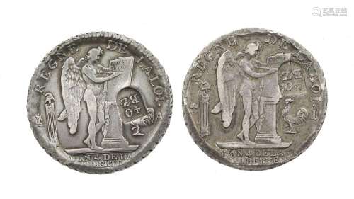 2 écus en argent du règne de Louis XVI (1774-1793), "au...