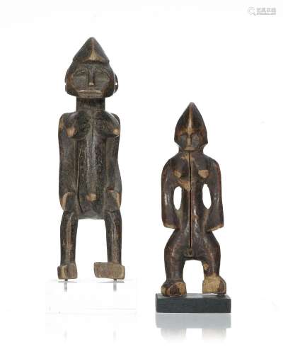 2 statuettes féminines Senoufo, bois à patine brun foncé, Cô...