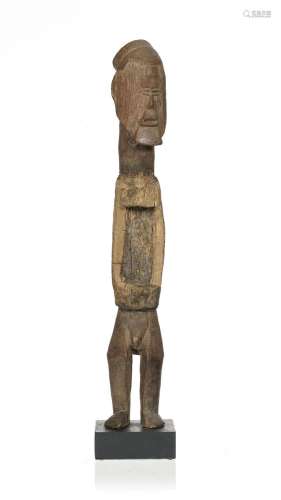 Statuette Teke, bois à patine brune, visage scarifié, RDC, h...
