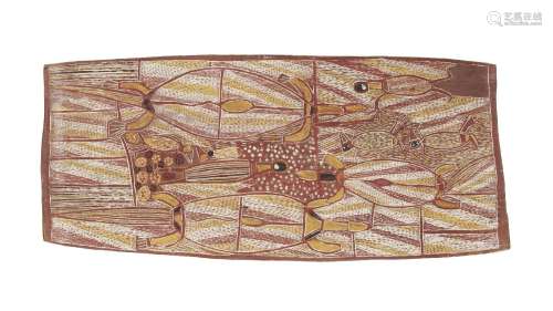 Peinture sur écorce aborigène, représentant un homme et des ...