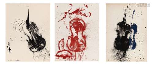 Arman (1928-2005), Violons, 3 lithographies, signées au cray...