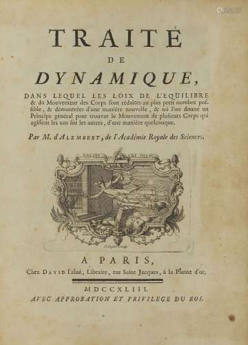 D’ALEMBERT (Jean Le Rond d’) : Traité de dynamique, dans leq...