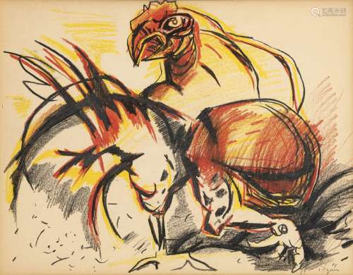 Édouard Pignon (1905-1993), Coq, 1959, crayon gras sur papie...