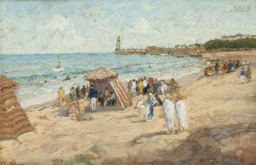 André Des Fontaines (1869-1910), "La plage à Royan"...