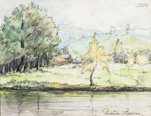 Paul Émile Pissarro (1884-1972), Bord de rivière, aquarelle ...