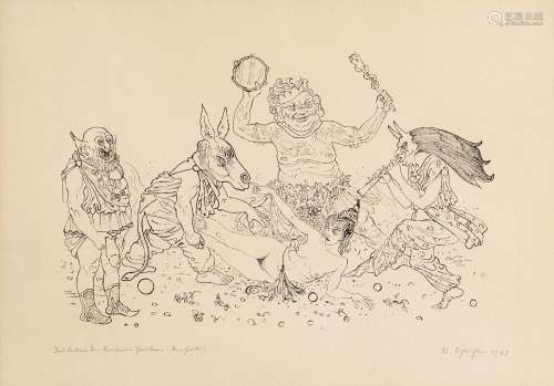 Rudolf Schlichter (1890-1955), Satyre et animaux fantastique...