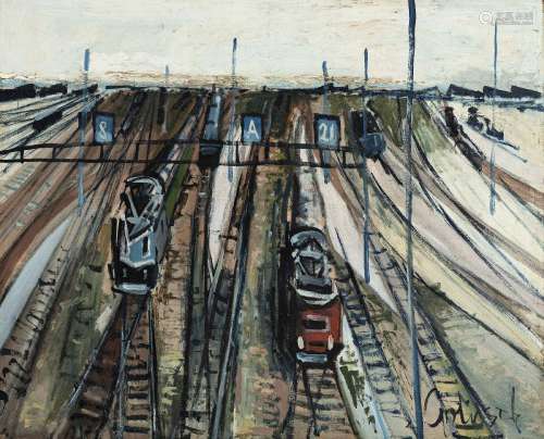 William Goliasch (1922-1986), Rails et trains, huile sur toi...
