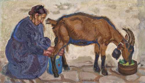 Erich Hermès (1881-1971), La traite, 1915, huile sur toile, ...