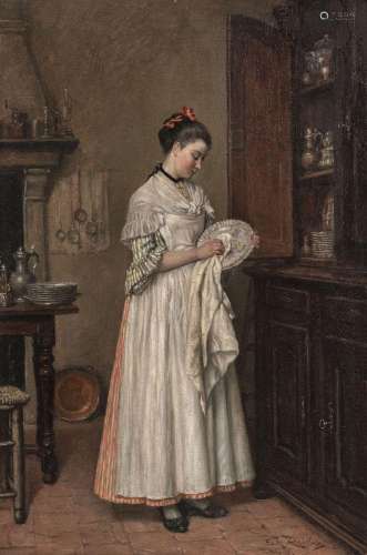Emile Robellaz (1844-1882), La servante, huile sur panneau, ...