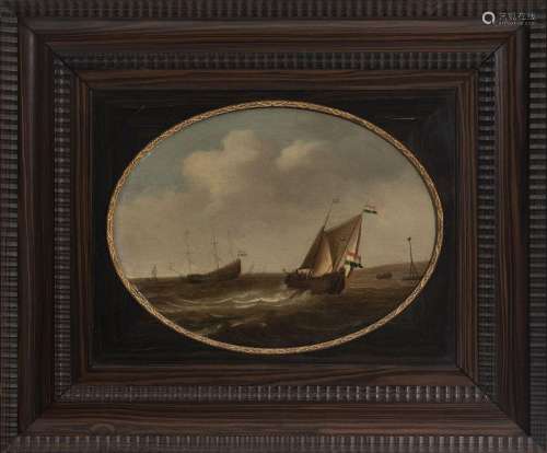 Ecole hollandaise du XVIII-XIXe s., Marine, huile sur pannea...