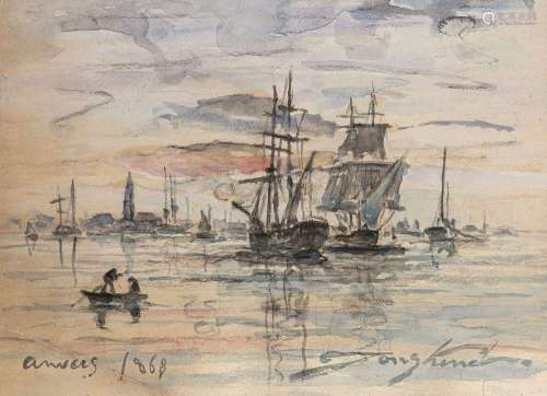 Johan-Barthold Jongkind (1819-1891), Marine, 1868, aquarelle...