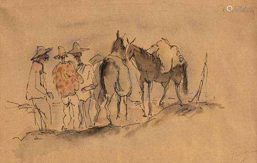 Jules Pascin (1885-1930), Hommes et chevaux à La Havane, enc...