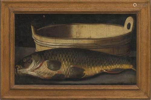 Ecole flamande du XVIIe s., Nature morte à la carpe, 1654, h...