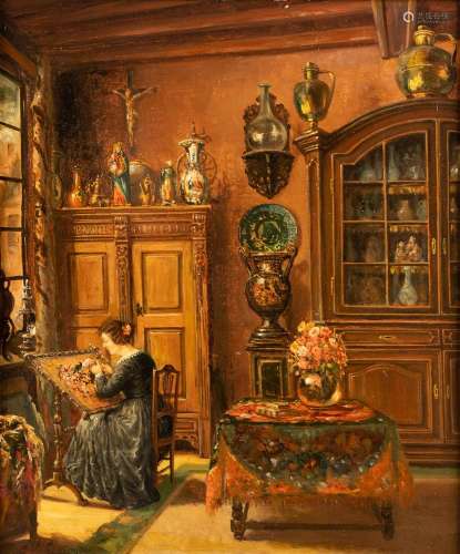 A.A. BOVENS (XIX-XX) 'Interior view' oil on panel. (W: 50 x ...