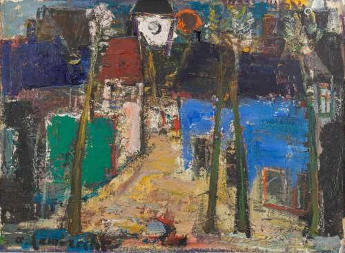 Arthur LAMBRECHT (1904-1983) 'Expressionist Village' oil on ...