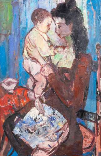 Constant LAMBRECHT (1915-1993) 'Mother with Child' oil on bo...