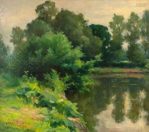 Edgar BYTEBIER (1875-1940) 'View on the pond' oil on canvas....