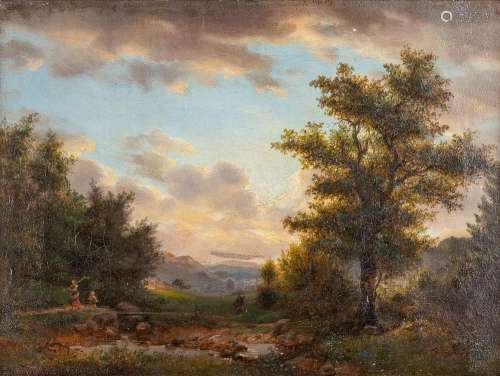Antique landscape, oil on canvas. 19th century. No signature...